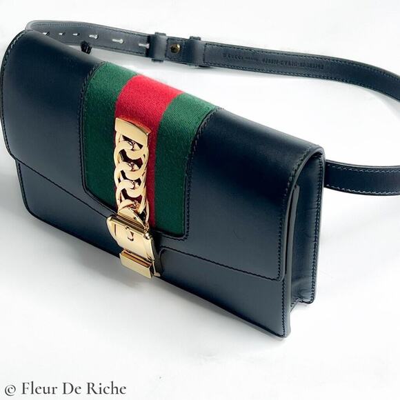 Gucci Handbags - $1490 Gucci Sylvie Black Leather Web Logo Belt Bag / Clutch 476811